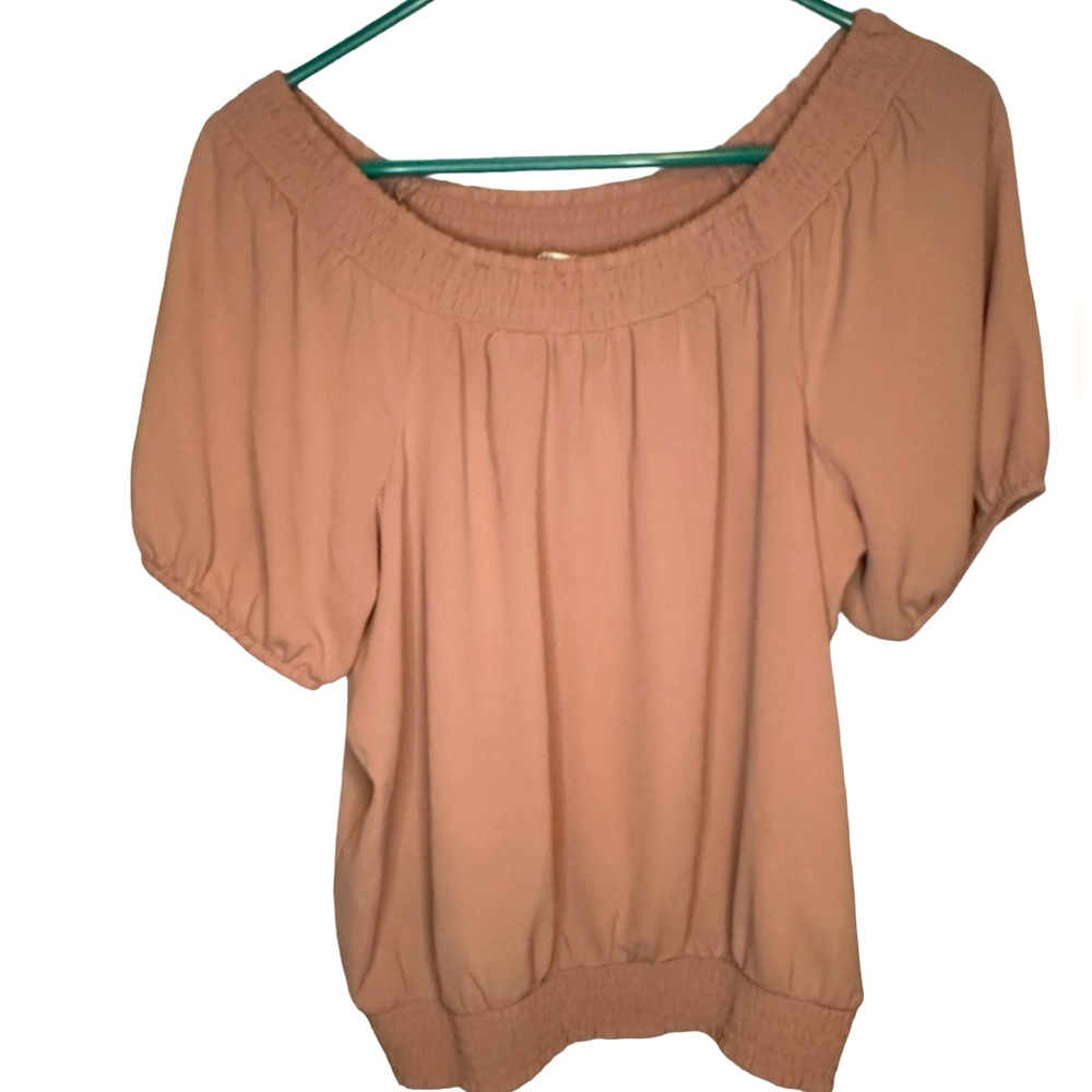 EUC Rose Gold Ruffled Blouse by Pink Rose